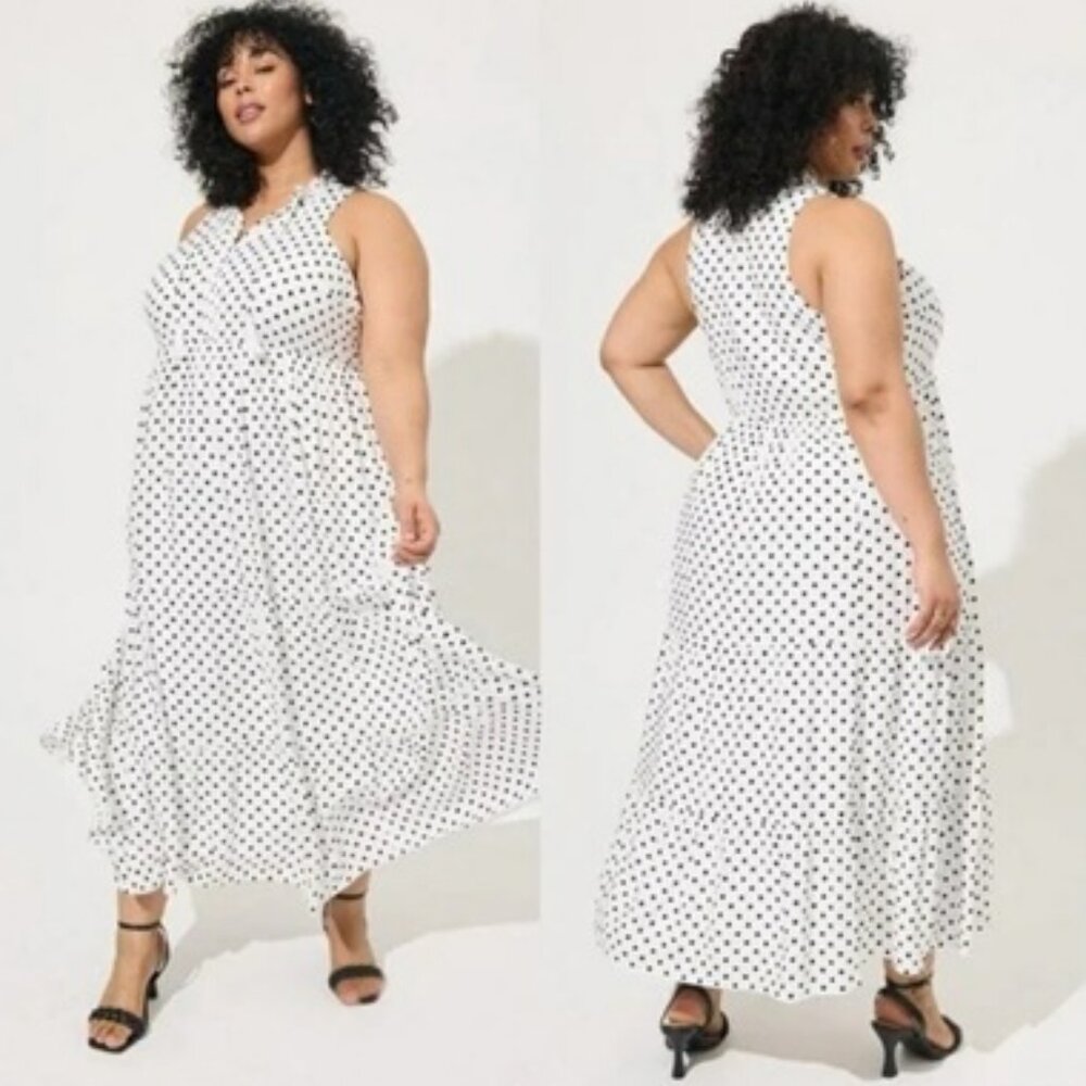 Torrid Textured Black White Polka Dot Woven Tiered Maxi Dress Sz 2X